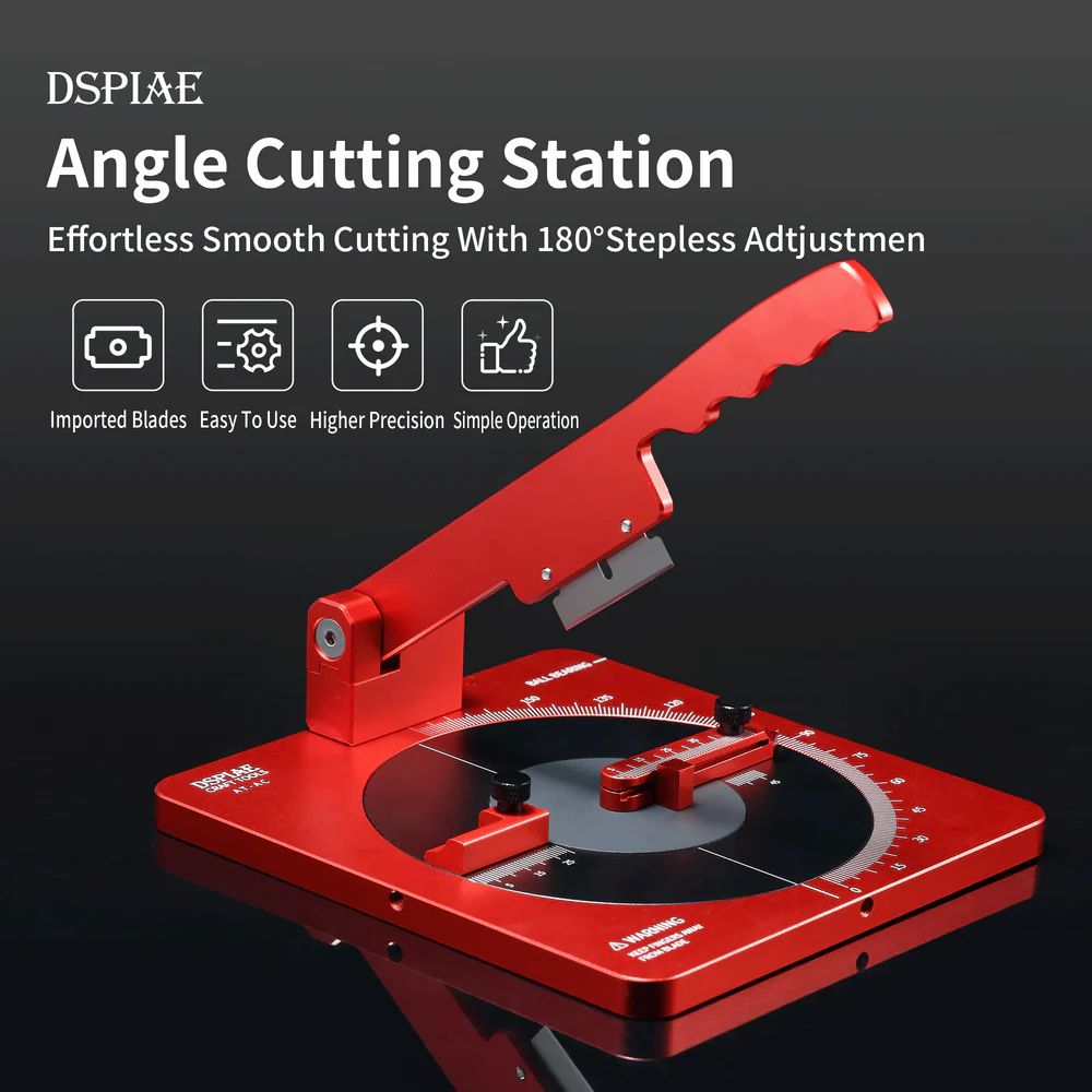 DSPIAE panel Angle Cutting Station: the red AT-AC with 180° stepless angle adjustment