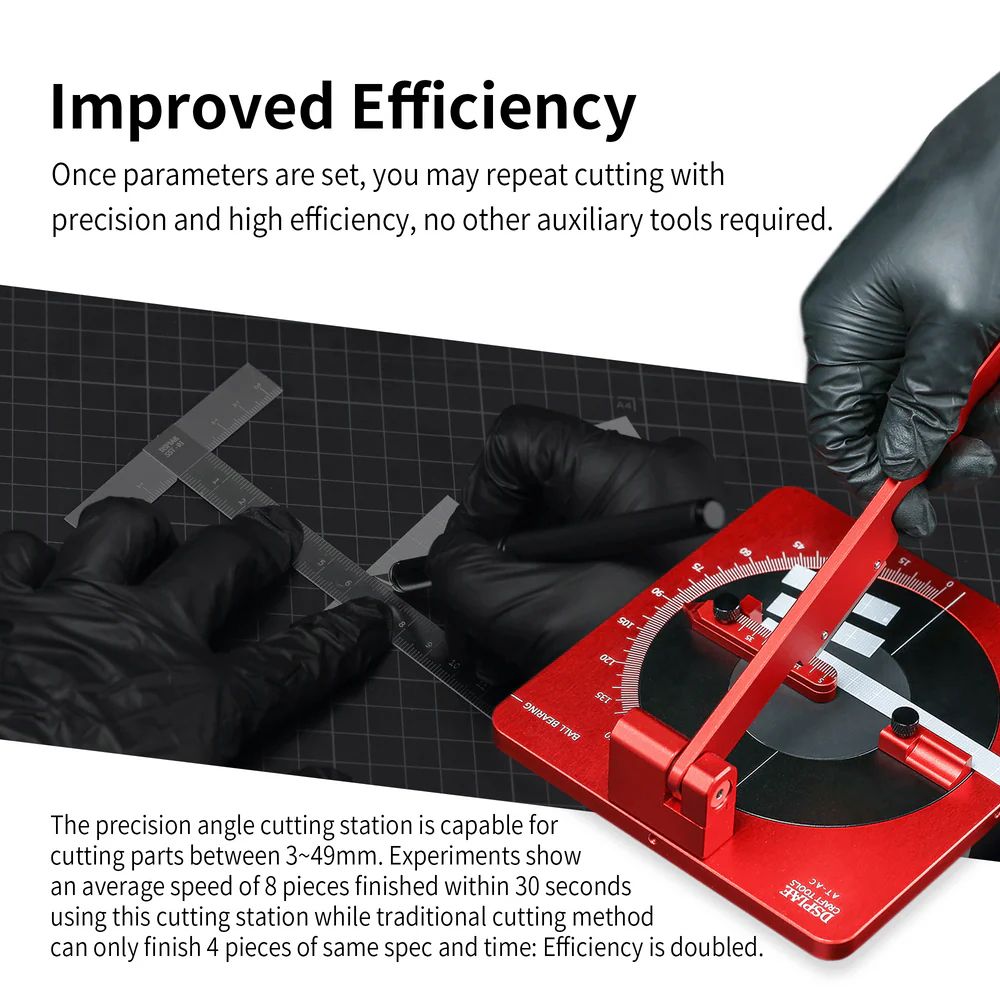 DSPIAE Improved Efficiency panel: gloved hands cutting plastic strips on the AT-AC, parts of 3-49 mm