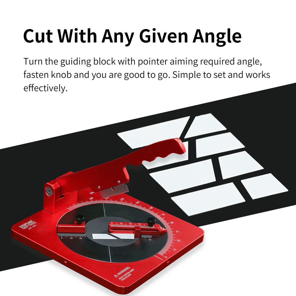 DSPIAE Cut With Any Given Angle panel: the AT-AC beside white plastic pieces cut at angles