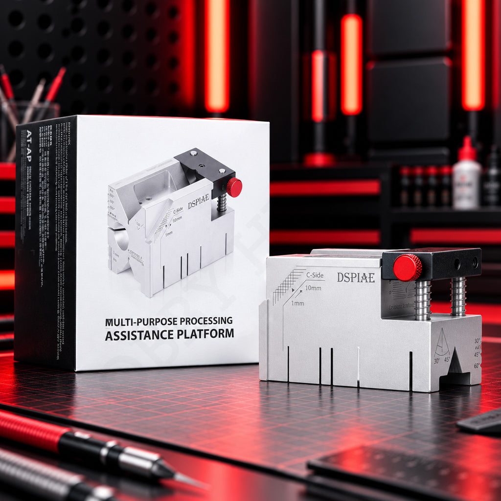 DSPIAE AT-AP Multi-Purpose Processing Assistance Platform: silver aluminium cube beside its white box on a red-lit desk