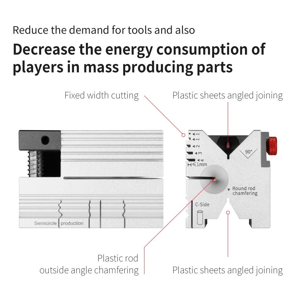 DSPIAE Hobby Cube panel: fixed width cutting, angled sheet joining and plastic rod chamfering