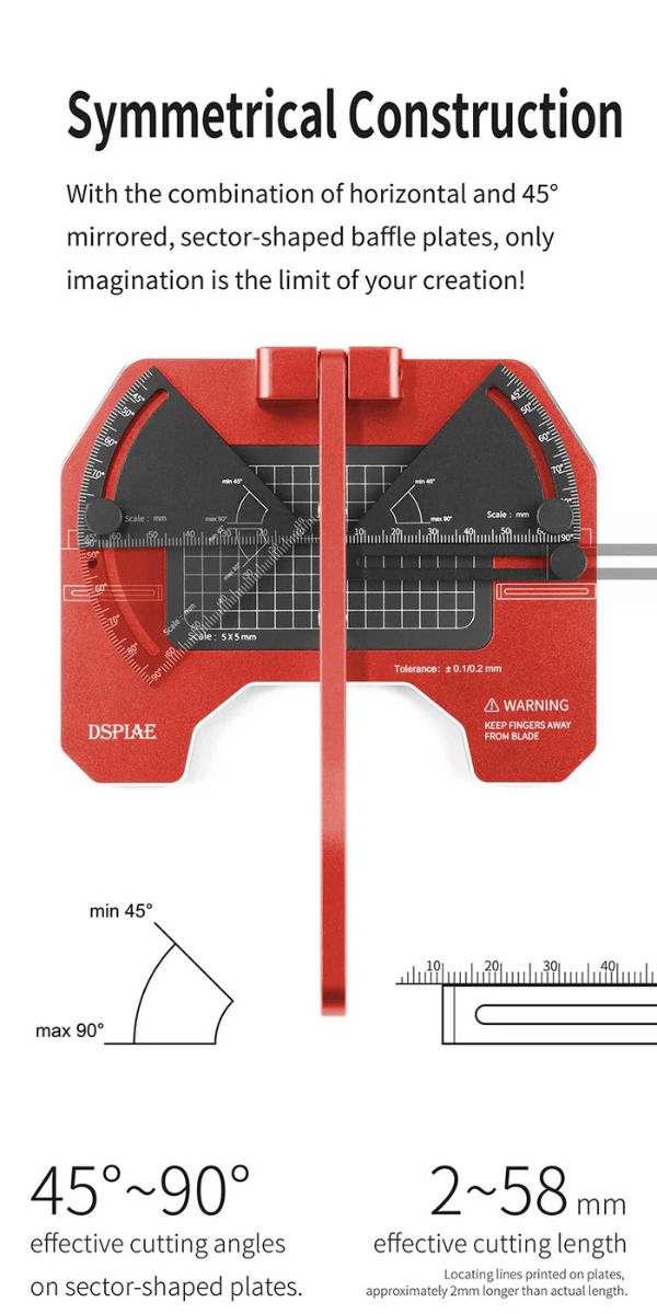 DSPIAE panel: cutting angles 45° to 90° on the sector plates and a 2-58 mm cutting length