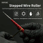 DSPIAE Stepped Wire Roller panel: a brass strip curved round the red roller in a gloved hand