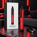 DSPIAE AT-ED01 Orbit electric hand drill in red beside its white Orbit Electric Drill box and a USB charging cable