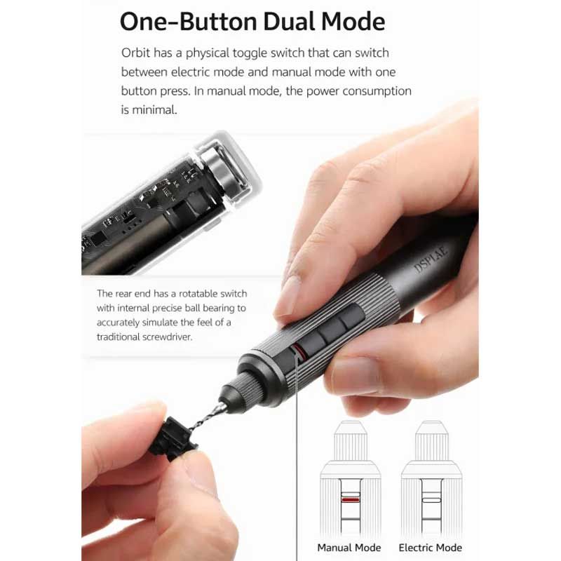 DSPIAE dual mode panel: the rotatable rear end on a ball bearing for turning by hand, with the switch positions shown