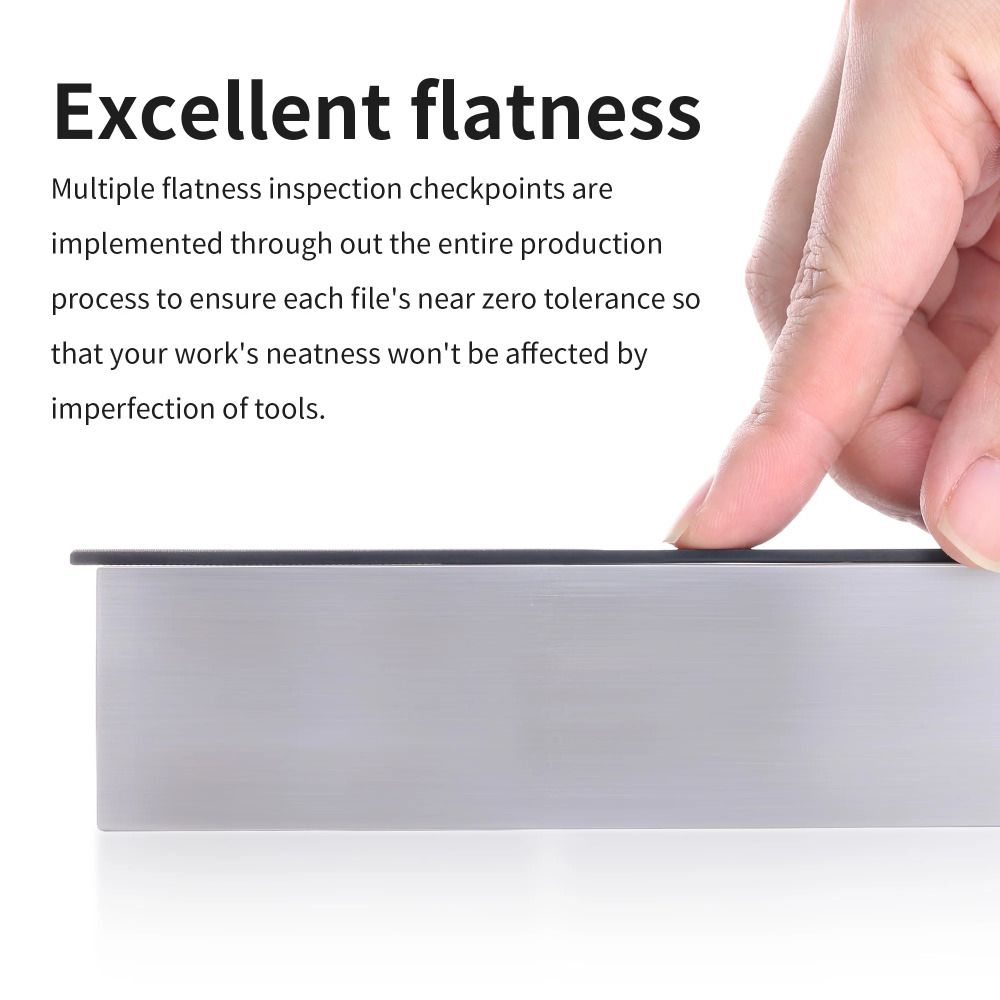 DSPIAE Excellent Flatness panel: a file laid flat on a steel block with no gap