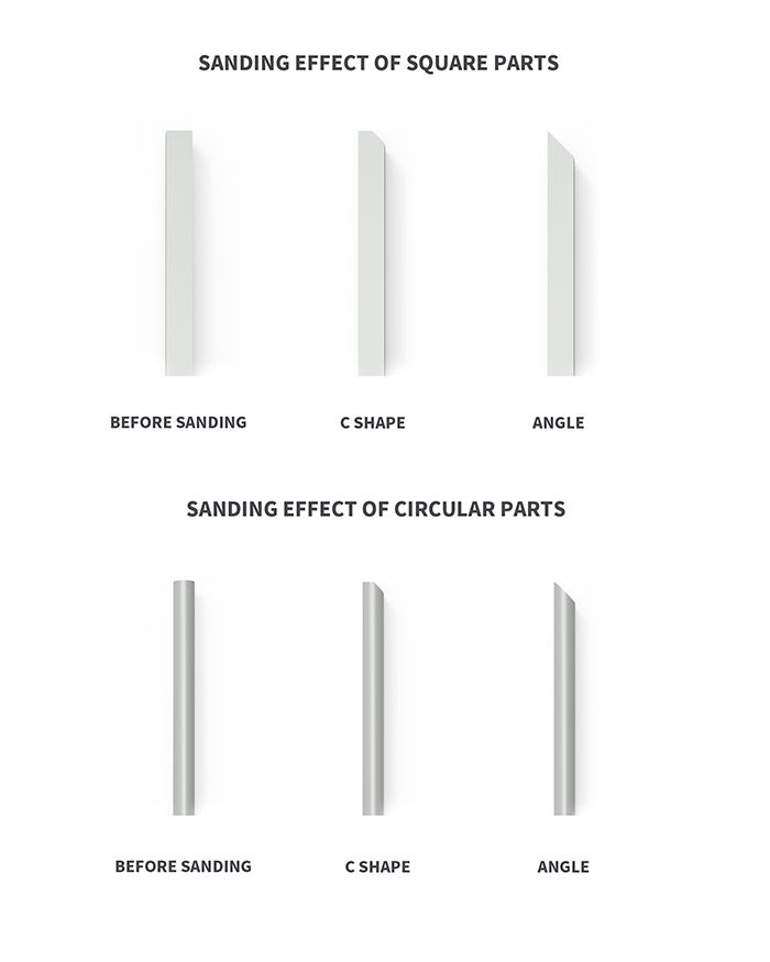 DSPIAE panel: square and round parts before sanding, with a C-shape end and an angled end