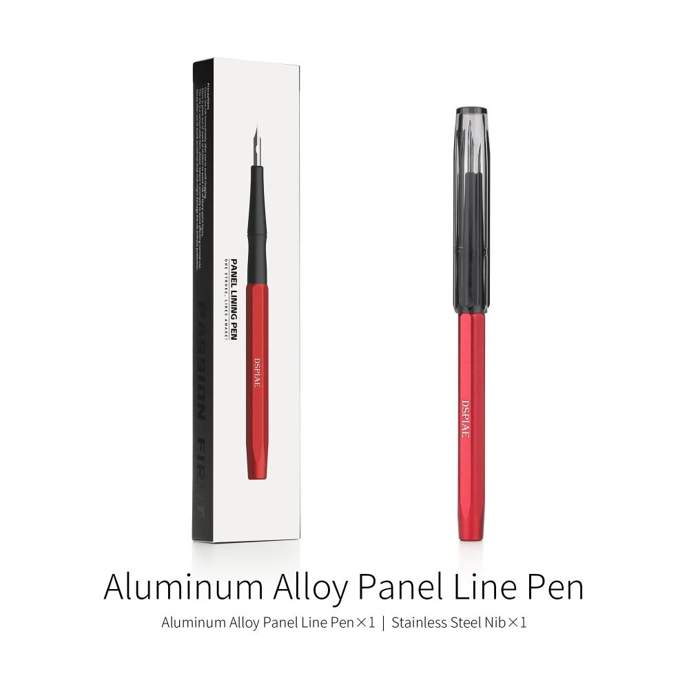 DSPIAE AT-PL PRO box beside the red pen: aluminium alloy panel line pen and one stainless steel nib