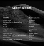 DSPIAE ES-P specifications: 16 x 125 mm, 58 g, 3 mm shank, 25 mm clamping depth, 5000/10000/18000 r/min