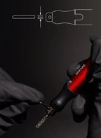 DSPIAE panel: a gloved hand holding the ES-P with a cutter fitted, and a drawing of a 3 mm shank in the chuck