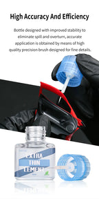 DSPIAE panel: spill-resistant bottle and precision brush in the cap, applying Extra Thin Cement to a red part