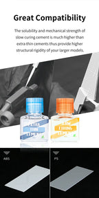 DSPIAE panel: both cements with ABS and PS sample sheets, slow curing cement for larger models