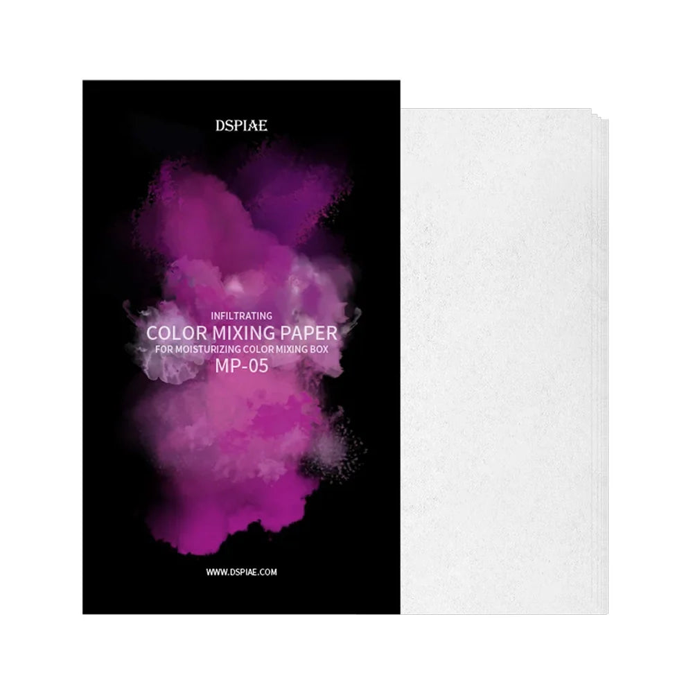 DSPIAE MP-05 Infiltrating Color Mixing Paper box for the moisturizing palette beside a white sheet