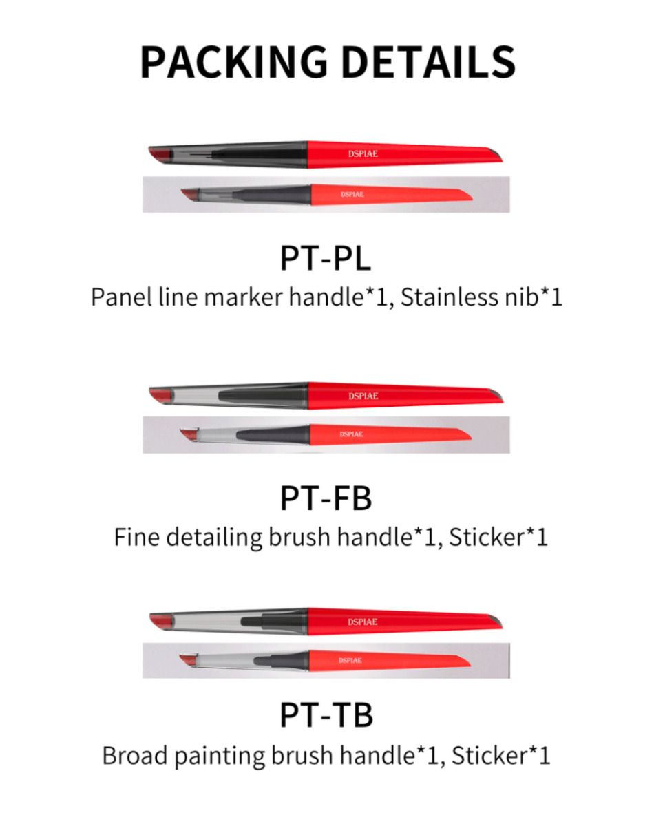 DSPIAE packing details for PT-PL, PT-FB and PT-TB, with the contents of each box