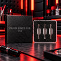DSPIAE PLN-01 Panel Liner Nib box and three stainless steel nibs in a clear case on a red-lit desk