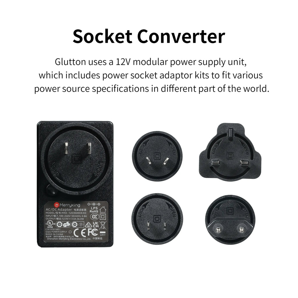 DSPIAE Socket Converter panel: 12 V power supply unit with plug adapters for different countries