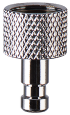 Iwata E-QDP-1/8 QuickFit plug on white background showing the knurled grip and barbed stem