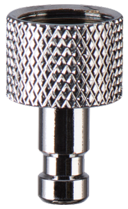 Iwata E-QDP-1/8 QuickFit plug on white background showing the knurled grip and barbed stem
