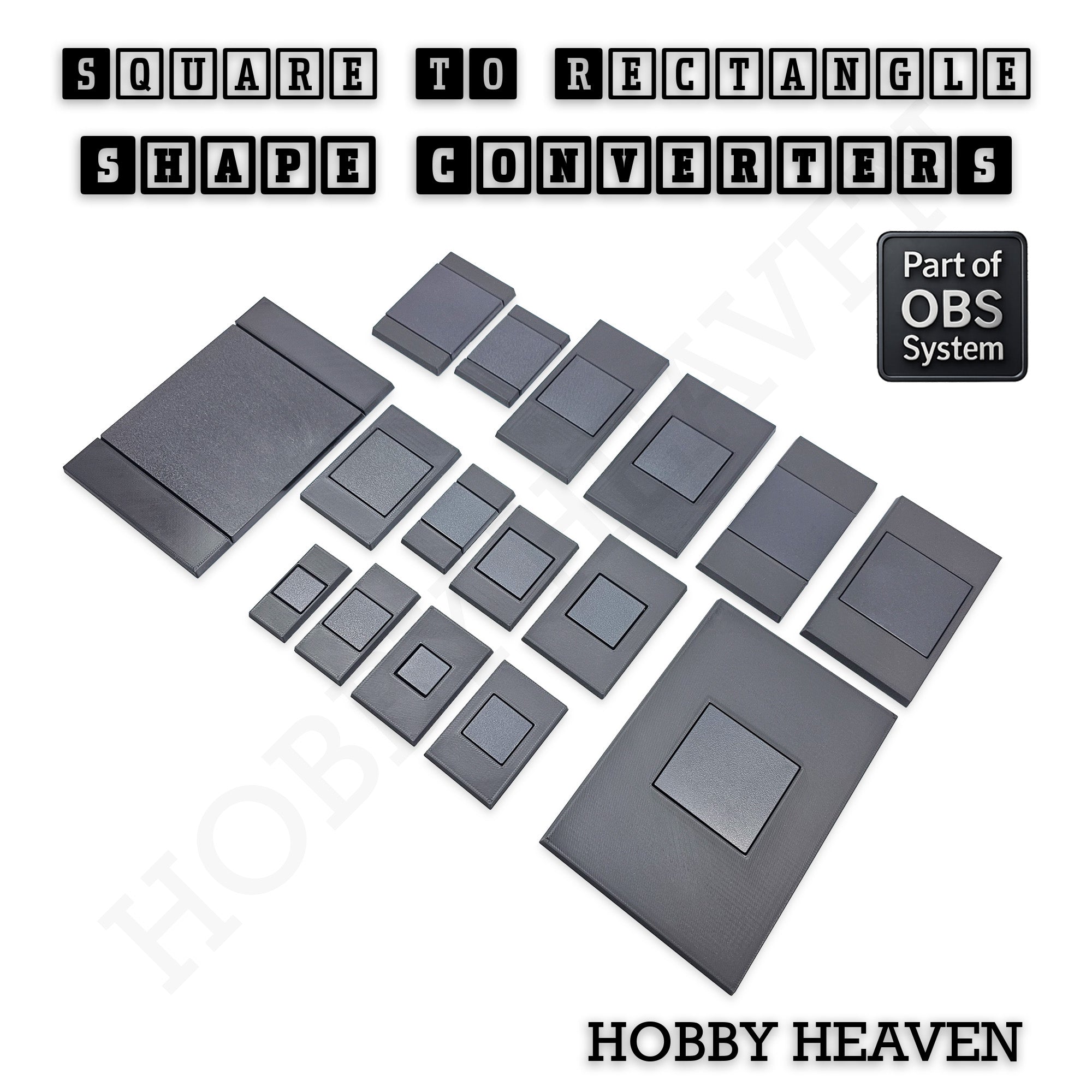 Square to Rectangle Bases Size Converters 3d Print Full Range