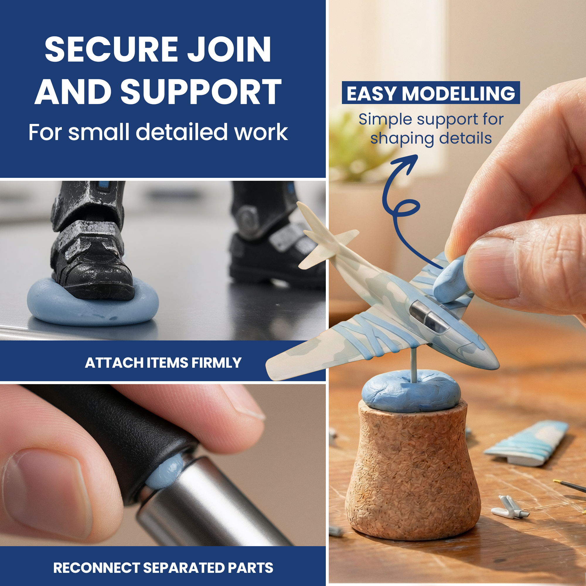 Flexi Putty blue adhesive securing miniature parts for detailed modeling work