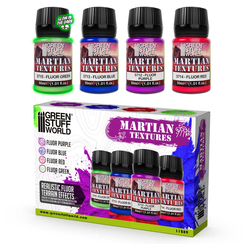 Green Stuff World Fluor Martian Texture Paint Set – 4×30ml
