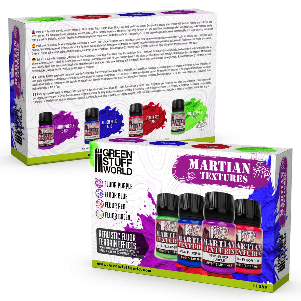Green Stuff World Fluor Martian Texture Paint Set – 4×30ml
