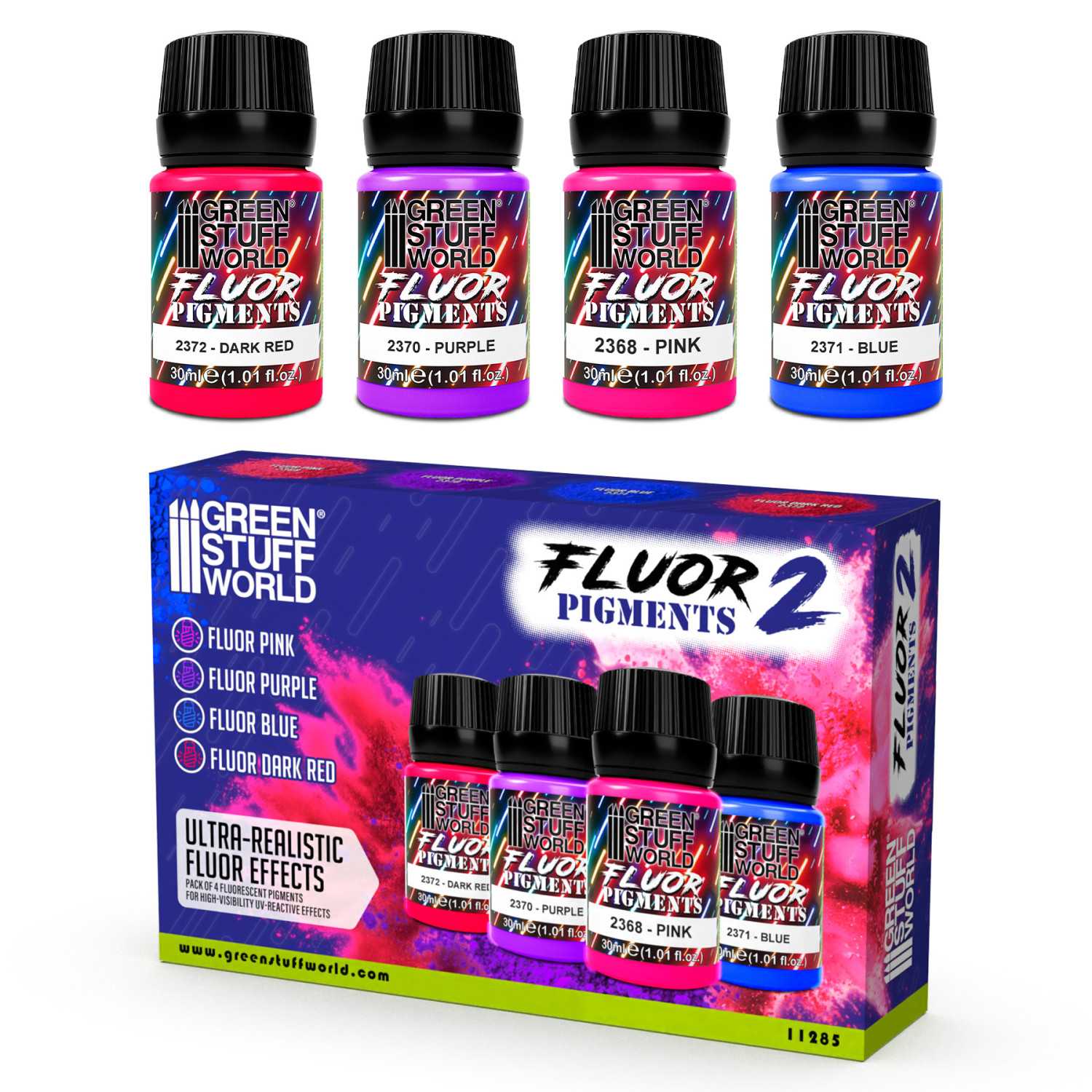 Green Stuff World Fluor Pigment Set No. 2 – 4×30ml