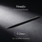 Gaahleri 0.2mm polished stainless steel needle for Premium Mobius on dark background showing taper detail - Hobby Heaven