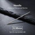Gaahleri 0.38mm polished stainless steel needle for GHAD-68 and CS-36 close-up on slate background - Hobby Heaven