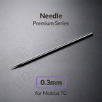 Gaahleri 0.3mm polished stainless steel airbrush needle for Mobius TG close-up on dark background