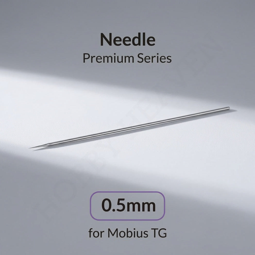Gaahleri 0.5mm polished stainless steel airbrush needle for Mobius TG showing taper detail