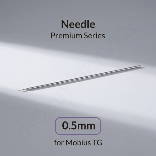 Gaahleri 0.5mm polished stainless steel airbrush needle for Mobius TG showing taper detail