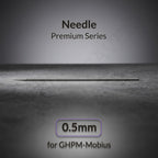 Gaahleri 0.5mm airbrush needle for Premium Series Mobius lying on textured surface with studio lighting