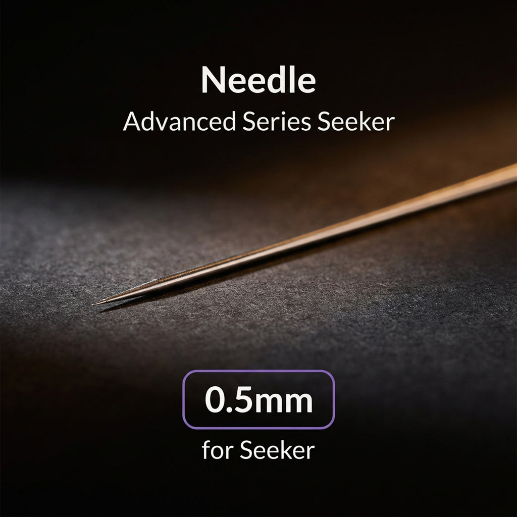 Gaahleri 0.5mm airbrush needle for Advanced Series Seeker close-up of polished stainless steel tip on dark background