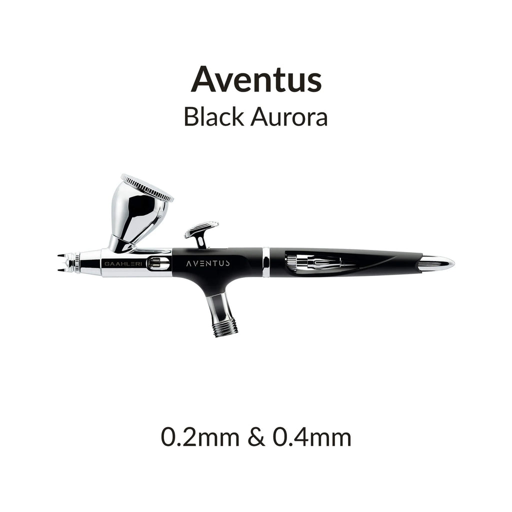 Gaahleri Aventus Black Aurora dual calibre airbrush with 0.2mm and 0.4mm nozzle setup