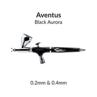 Gaahleri Aventus Black Aurora dual calibre airbrush with 0.2mm and 0.4mm nozzle setup
