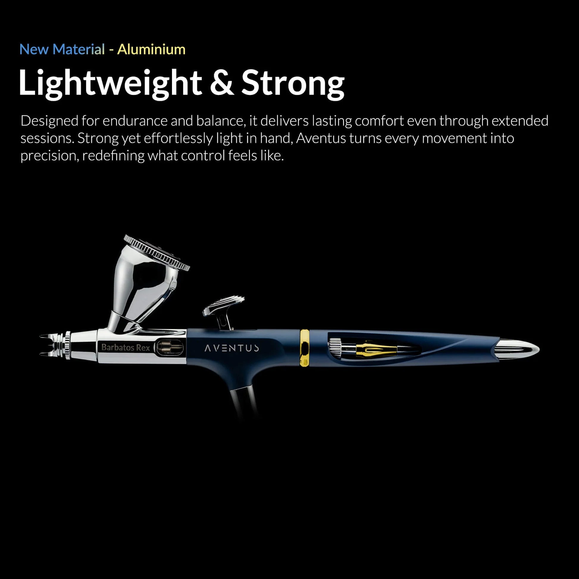 Full side view of the lightweight Gaahleri Aventus Midnight Tide Rex aluminium airbrush