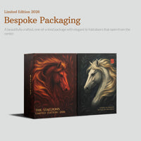 Gaahleri Aventus The Stallions 2026 bespoke packaging with red and white horse artwork
