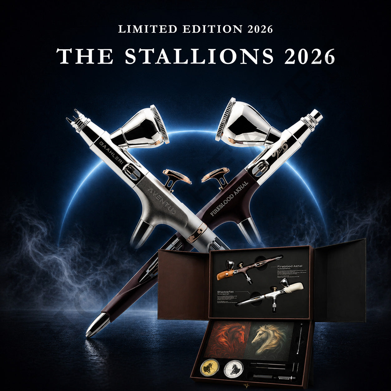 Gaahleri Aventus The Stallions 2026 limited edition airbrush set with Fireblood Akhal and Shadowfax crossed