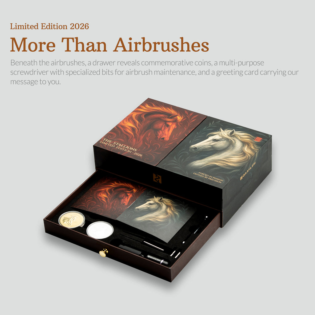 Gaahleri Aventus The Stallions 2026 limited edition airbrush set with presentation box and accessories