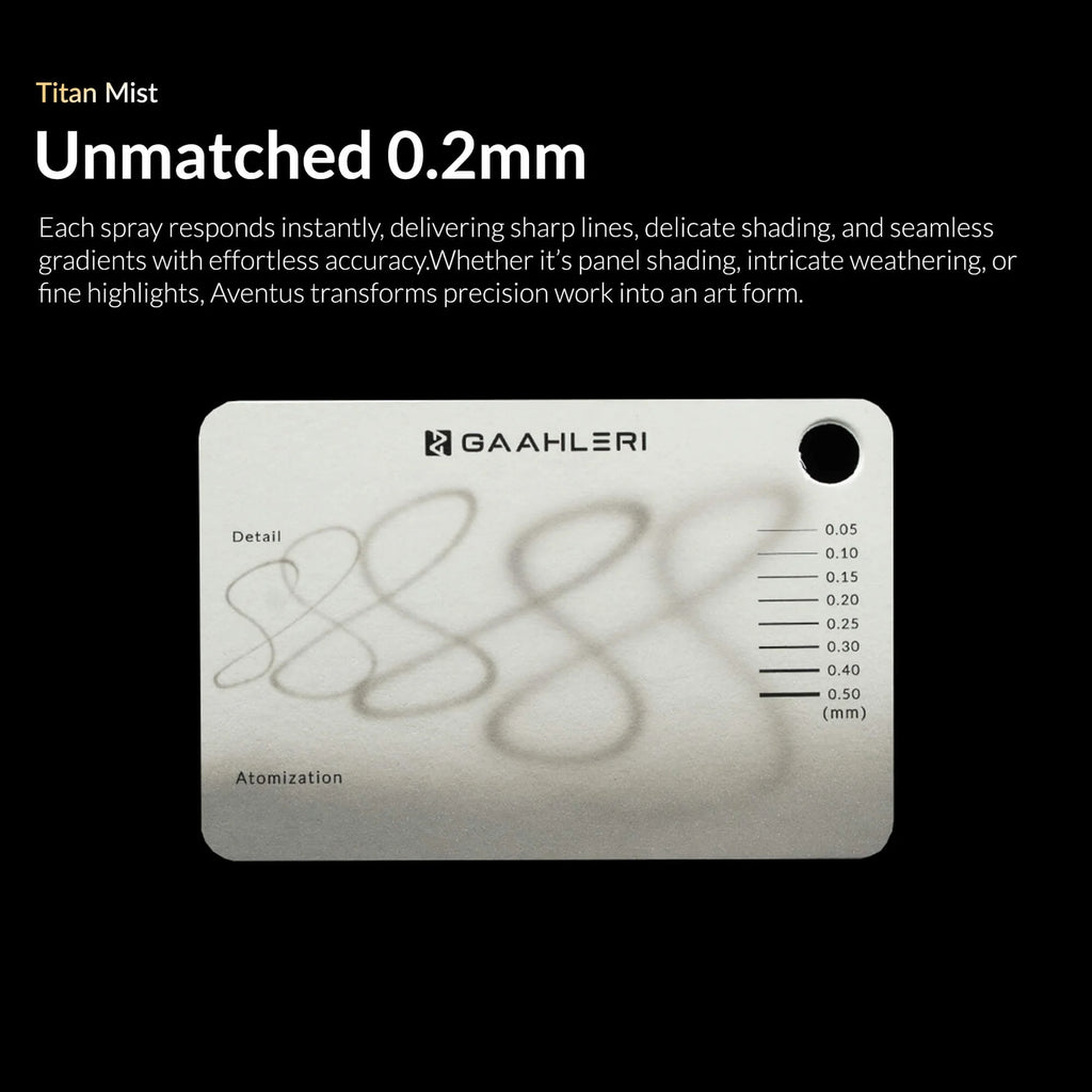 Gaahleri Aventus Titan Mist dual calibre airbrush showing 0.2mm and 0.4mm nozzle options