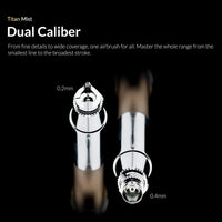 Gaahleri Aventus Titan Mist dual calibre airbrush showing 0.2mm and 0.4mm nozzle options
