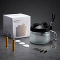 Gaahleri airbrush cleaning kit all 11 pieces displayed with cleaning pot gold needle handle brushes and filters on grey textured surface