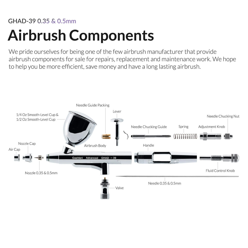 Gaahleri GHAD-39 airbrush parts diagram with needle nozzle and body