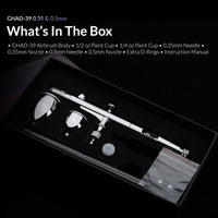 Gaahleri GHAD-39 airbrush kit box contents with needles cups and accessories
