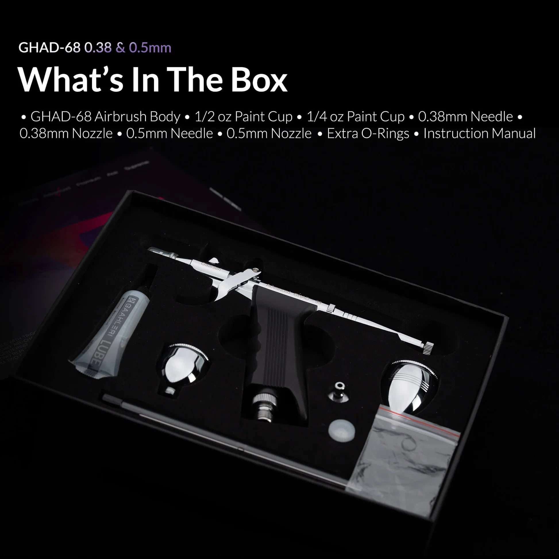Gaahleri GHAD-68 airbrush kit contents and accessories
