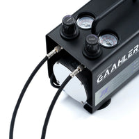 Gaahleri GT-918 top panel close-up showing dual independent pressure regulators gauges and two hoses connected
