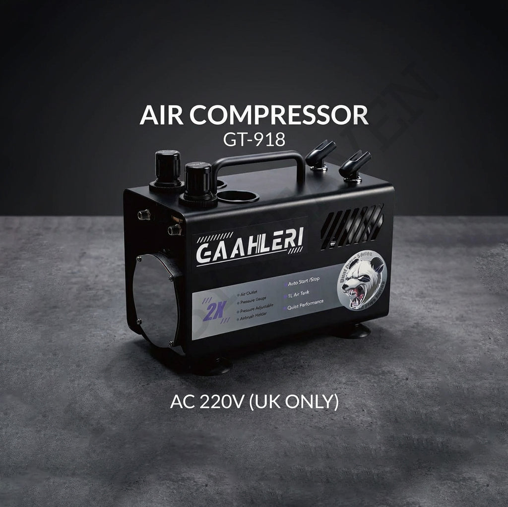 Gaahleri GT-918 Dual Drive compressor UK version studio shot on dark textured surface