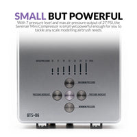 Gaahleri GTS-06 Serenair control panel close-up showing 7 pressure levels from 15 to 27 PSI with button controls
