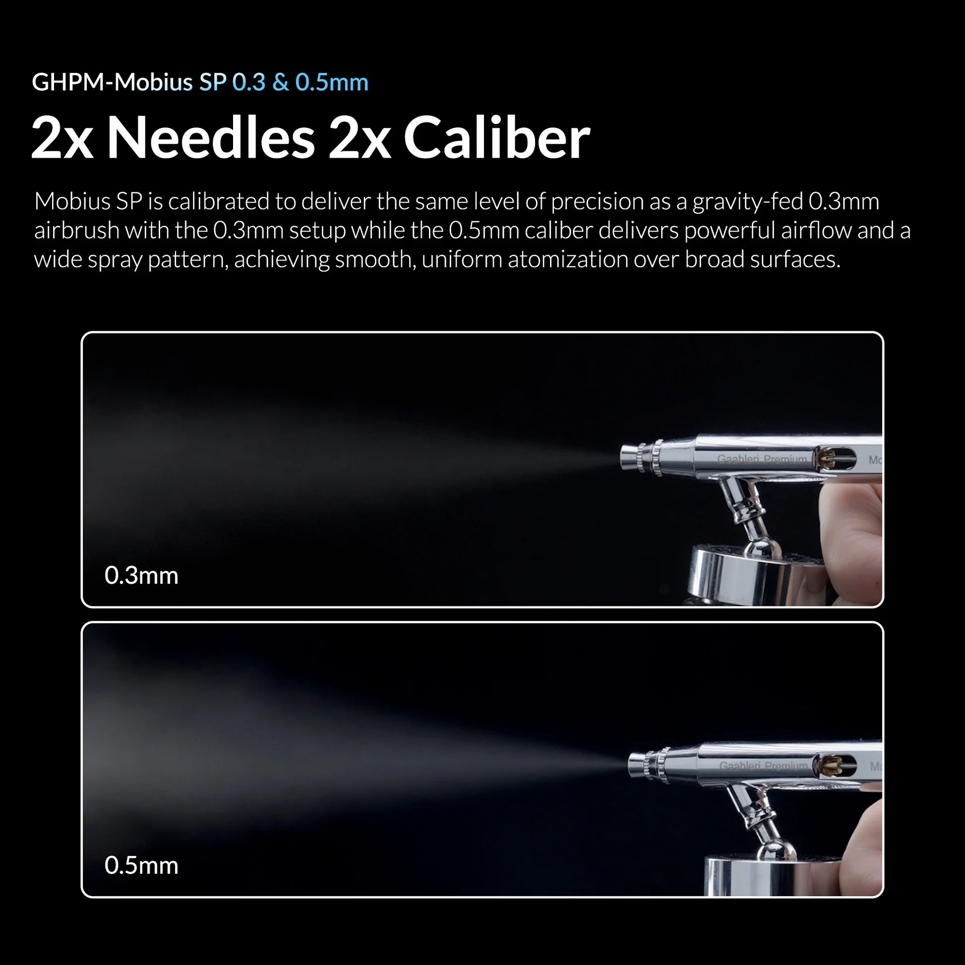 Gaahleri Mobius SP airbrush spray pattern 0.3mm 0.5mm